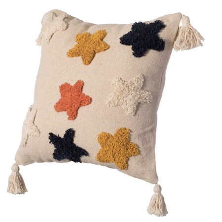 Deerlux 16" Handwoven Cotton Throw Pillow Cover with Tufted Star Pattern and Side Tassels with Filler QI004306.SR.K